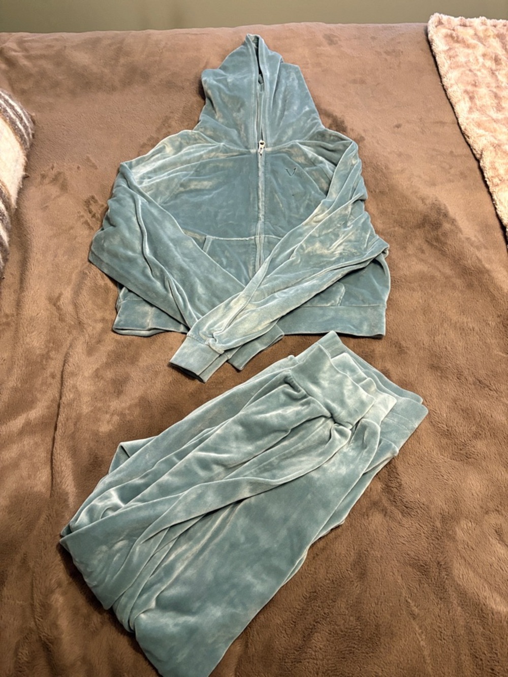 Victoria’s Secret Light Teal Velvet Zip Hoodie and Joggers Set